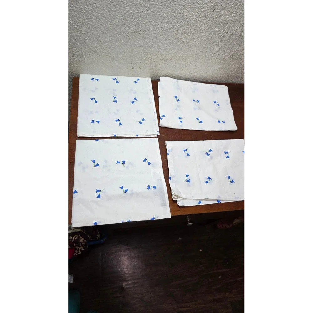 Pottery Avenue Napkins Set of 4 White Blue Floral Cotton 16x16 Cottagecore India